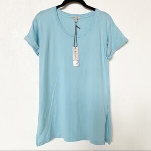 Mod-o-doc Light Blue Scoop Neck Cotton Split Side Tee Size Small